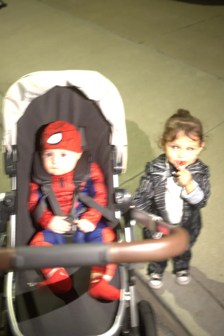 Calix in his Spider-Man costume beside another trick-or-treater